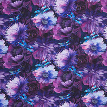 Dragonfly Mist - Floral With Dragonflies Purple Yardage