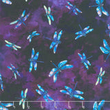 Dragonfly Mist - Flying Dragonflies Purple Yardage
