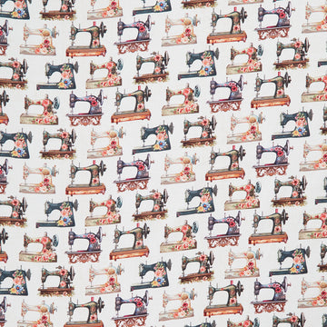 Happy Place - Floral Sewing Machines Ecru Yardage