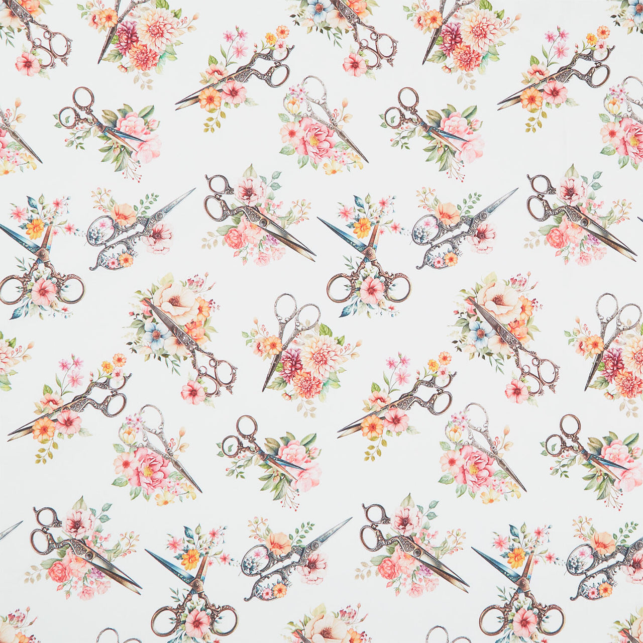 Happy Place - Tossed Floral Scissors Cream Yardage