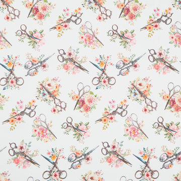 Happy Place - Tossed Floral Scissors Cream Yardage