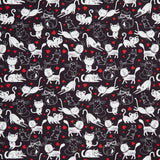 Cats - Tossed Cats & Hearts Black Yardage