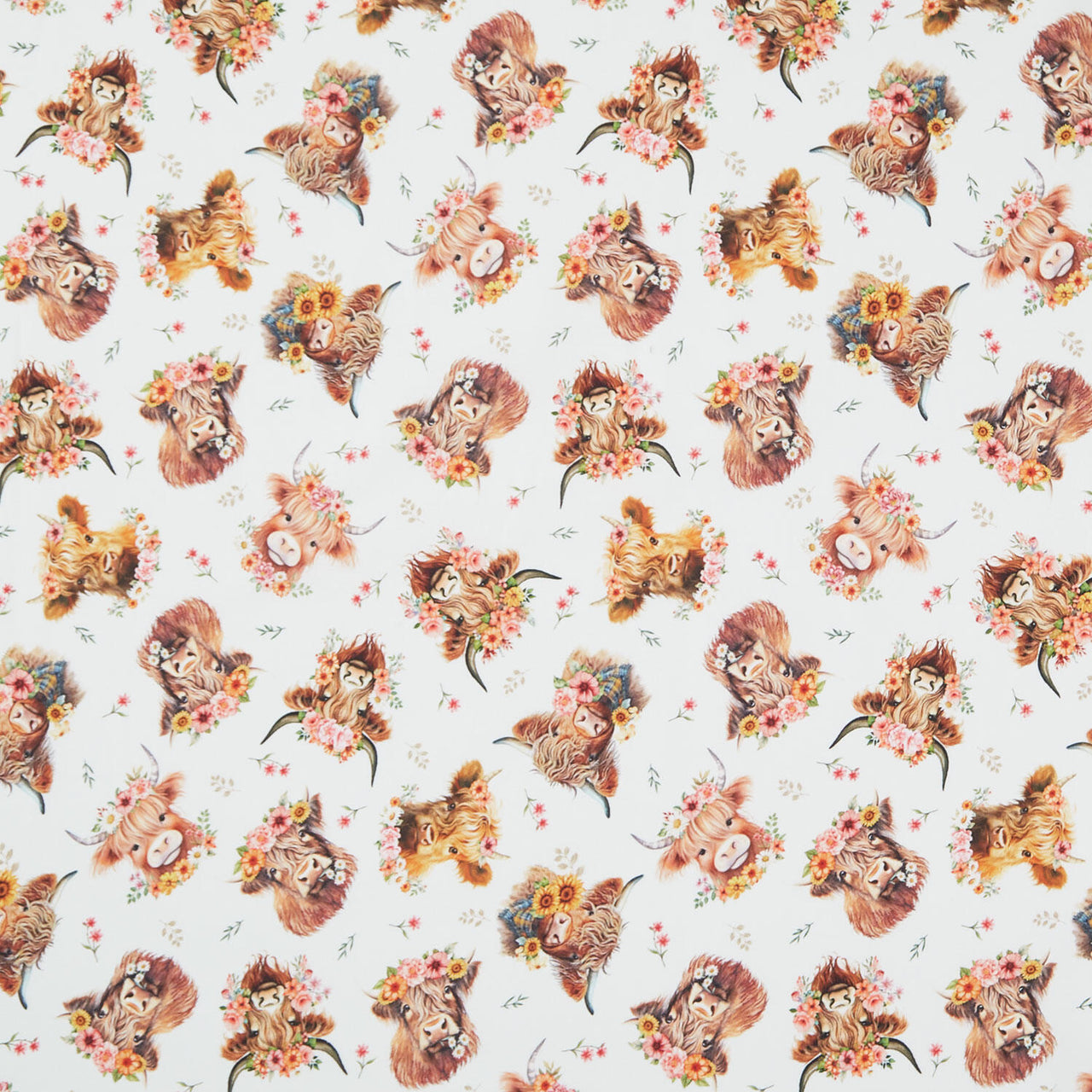 You Are My Sunshine - Tossed Highland Cow Cream Yardage