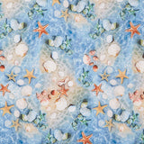Waters Edge - Shells & Starfish Blue Yardage