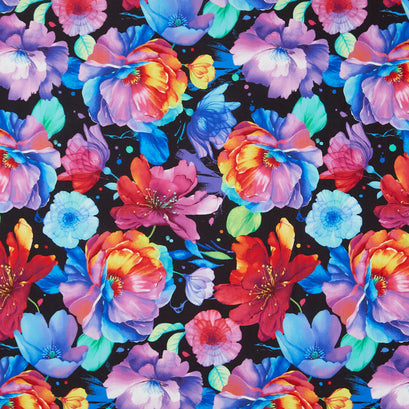 Petal Power - Large Floral On Black Yardage