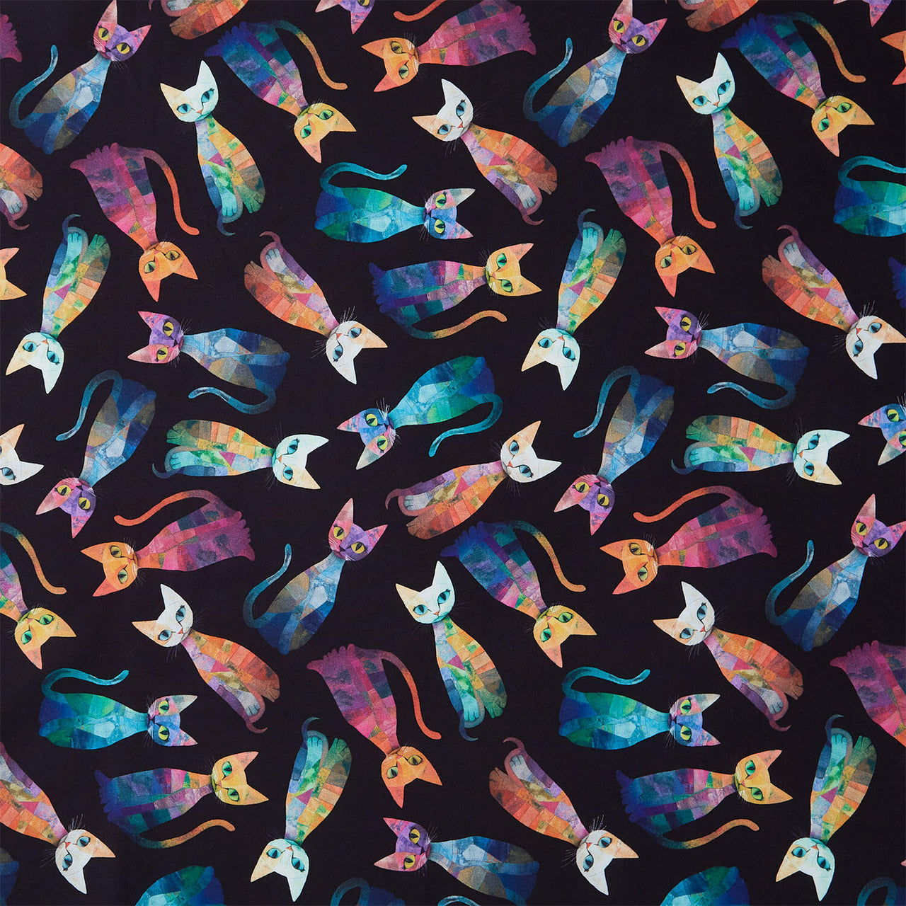 Sophisticat - Tossed Quilt Cats Black Yardage