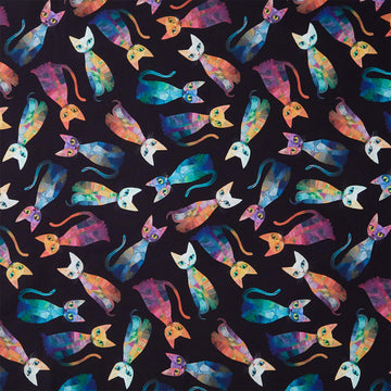 Sophisticat - Tossed Quilt Cats Black Yardage