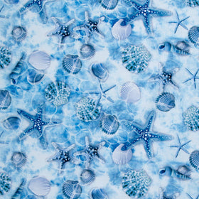 Let Your Light Shine - Tossed Starfish & Shells Blue Yardage