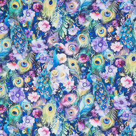 Wild Beauty - Peacock Peek-A-Boo Floral Navy Yardage