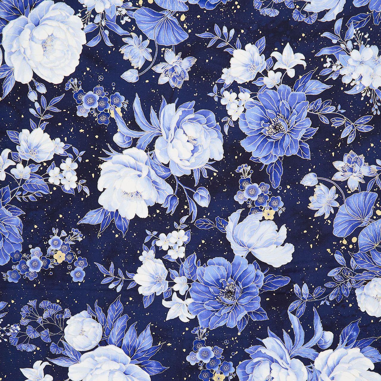 Moonlight - Asian Floral Navy Metallic Yardage