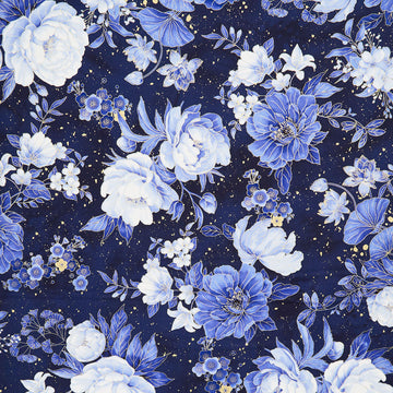 Moonlight - Asian Floral Navy Metallic Yardage
