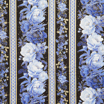 Moonlight - Asian Floral 11" Stripe Black Metallic Yardage
