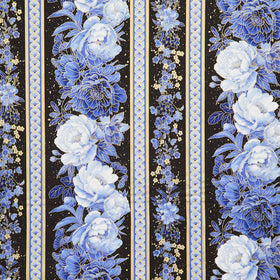 Moonlight - Asian Floral 11" Stripe Black Metallic Yardage