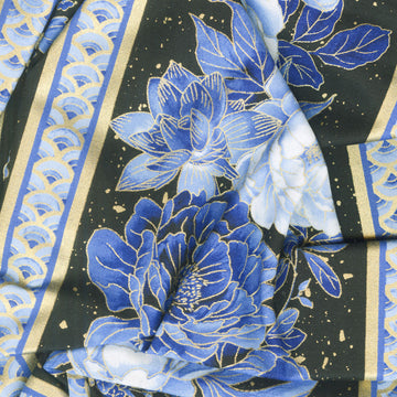 Moonlight - Asian Floral 11" Stripe Black Metallic Yardage