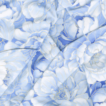 Moonlight - Packed Floral Blue Metallic Yardage
