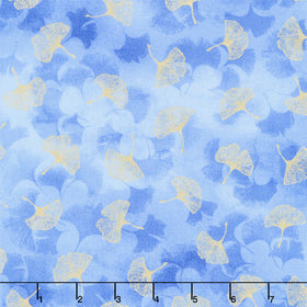 Moonlight - Ginkgo Leaves Blue Metallic Yardage