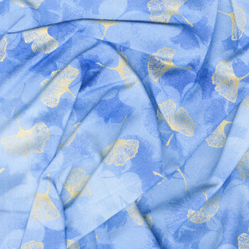Moonlight - Ginkgo Leaves Blue Metallic Yardage