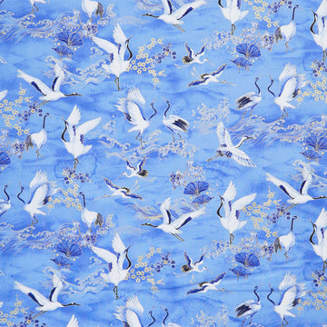 Moonlight - Asian Crane Sea Metallic Yardage