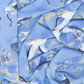 Moonlight - Asian Crane Sea Metallic Yardage