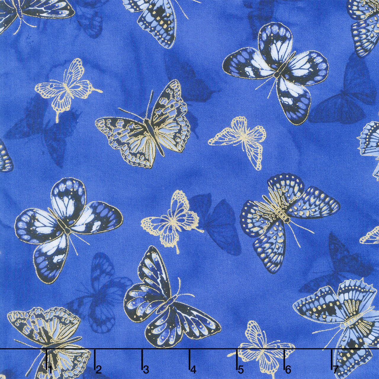 Moonlight - Tossed Met Butterflies Royal Metallic Yardage