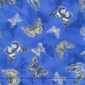 Moonlight - Tossed Met Butterflies Royal Metallic Yardage