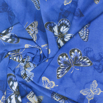 Moonlight - Tossed Met Butterflies Royal Metallic Yardage