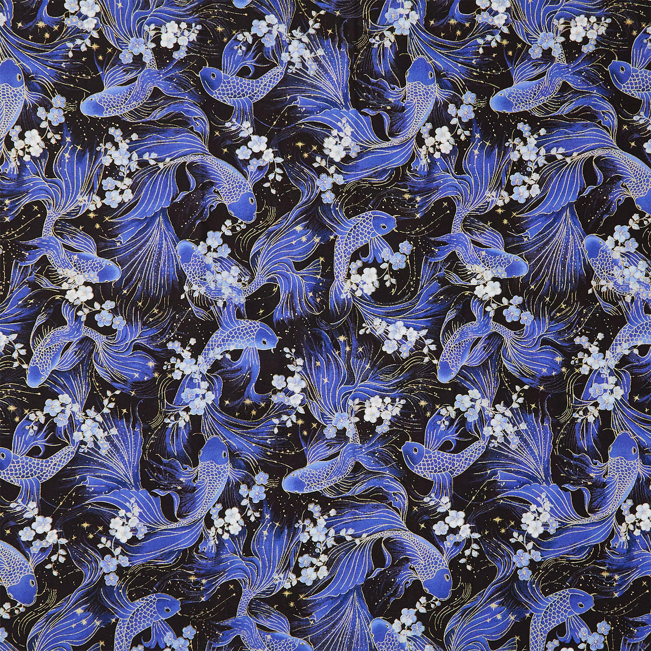 Moonlight - Butterfly Koi Fish Black Metallic Yardage