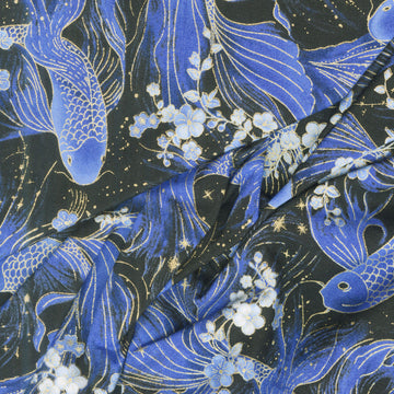 Moonlight - Butterfly Koi Fish Black Metallic Yardage