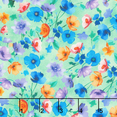 Meadow Bloom - Nasturtium Floral Field Green Digitally Printed Yardage