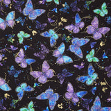 Evening Glow - Flying Butterflies Jet Metallic Yardage