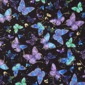 Evening Glow - Flying Butterflies Jet Metallic Yardage