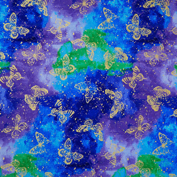 Evening Glow - Butterflies Multi Metallic Yardage