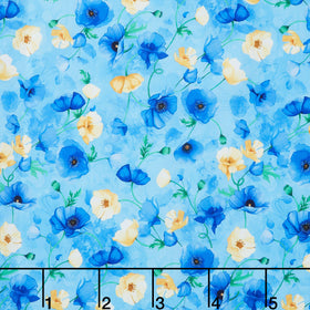 Serenade - Floating Poppies Watercolor Sky Digitally Printed Yardage