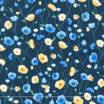 Serenade - Poppies On Vines Night Digitally Printed Yardage