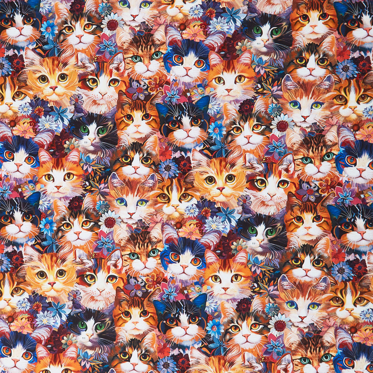 Calico Cat - Packed Cats & Floral Natural Yardage