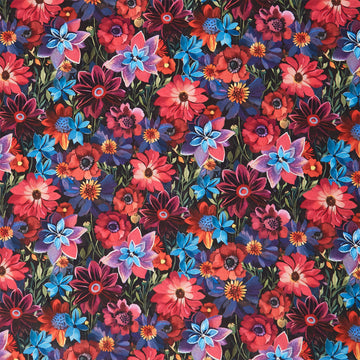 Calico Cat - Forest Floral Black Yardage