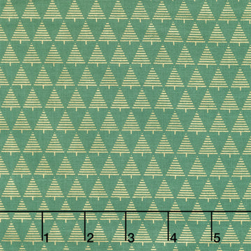 Holiday Blenders - Christmas Tree Geo Metallic Green Yardage