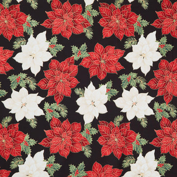 Merry Christmas - Poinsettia Floral Poinsettia Metallic Yardage