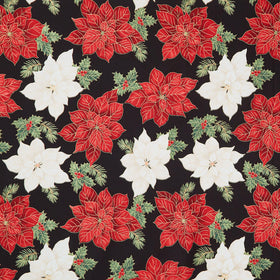 Merry Christmas - Poinsettia Floral Poinsettia Metallic Yardage