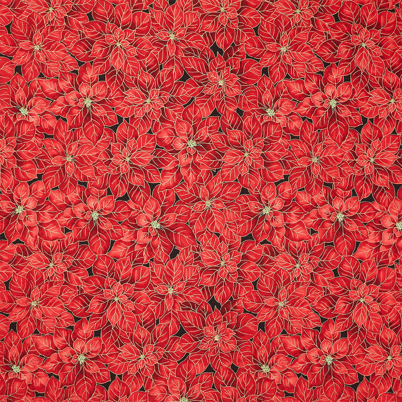 Merry Christmas - Packed Poinsettias Red Metallic Yardage