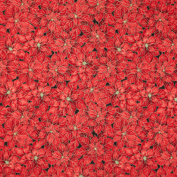 Merry Christmas - Packed Poinsettias Red Metallic Yardage