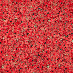 Merry Christmas - Packed Poinsettias Red Metallic Yardage