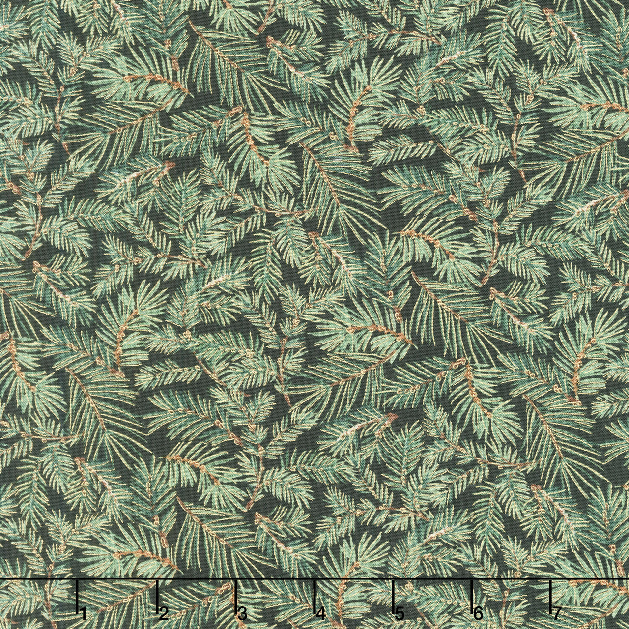 Merry Christmas - Packed Pine Needles Green Metallic Yardage