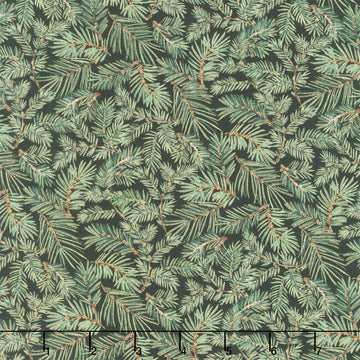 Merry Christmas - Packed Pine Needles Green Metallic Yardage