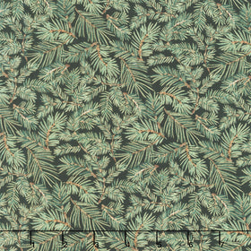 Merry Christmas - Packed Pine Needles Green Metallic Yardage