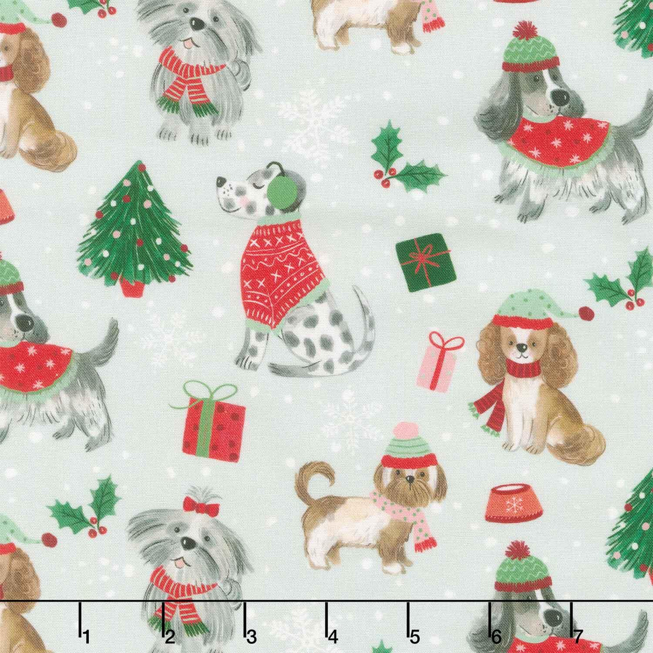 Christmas Cheer - Christmas Dogs Grey Yardage