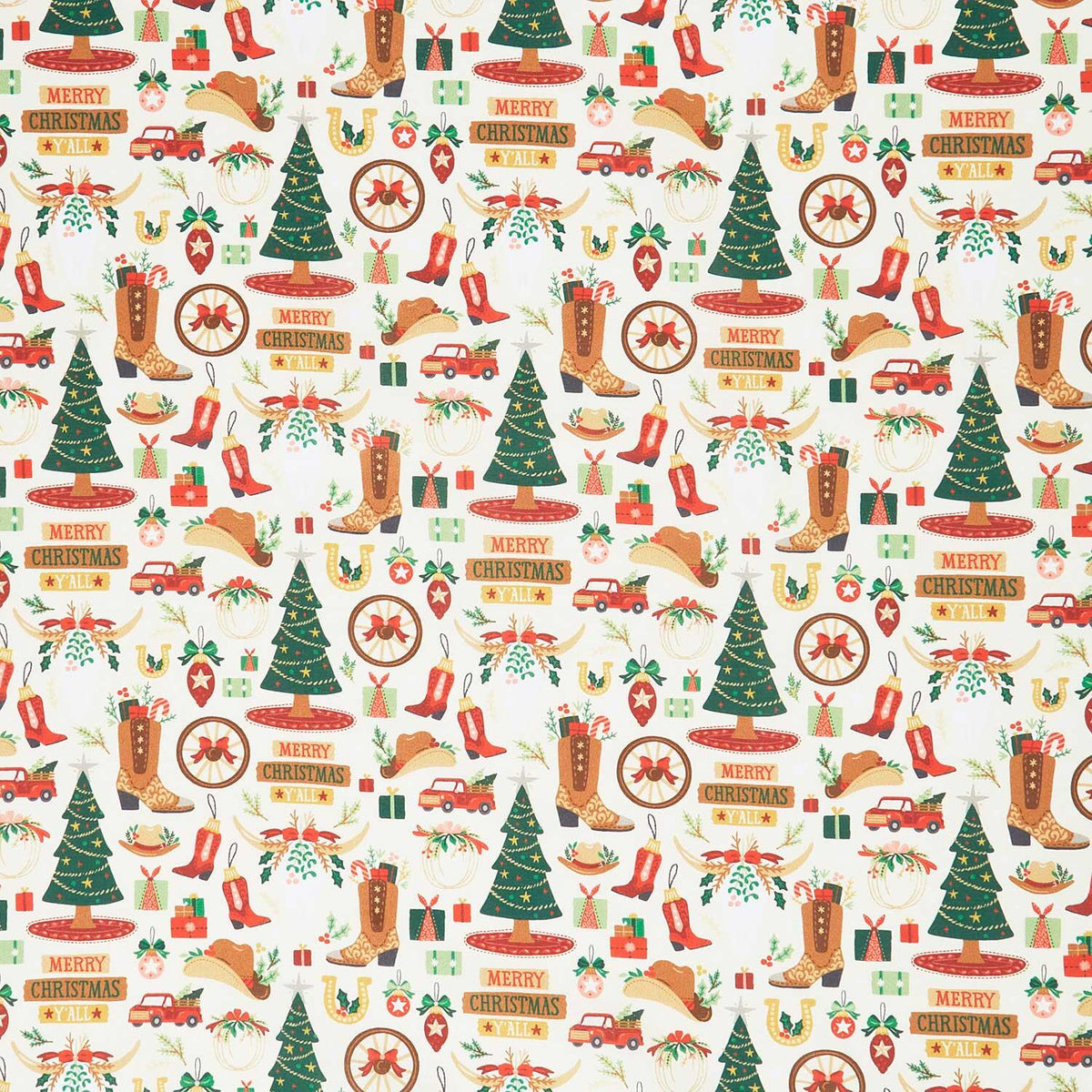 Cowboy Christmas - Western Holiday Decor Beige Yardage
