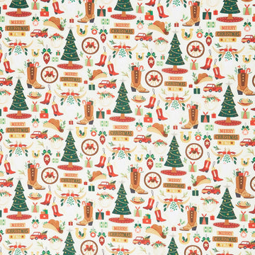 Cowboy Christmas - Western Holiday Decor Beige Yardage