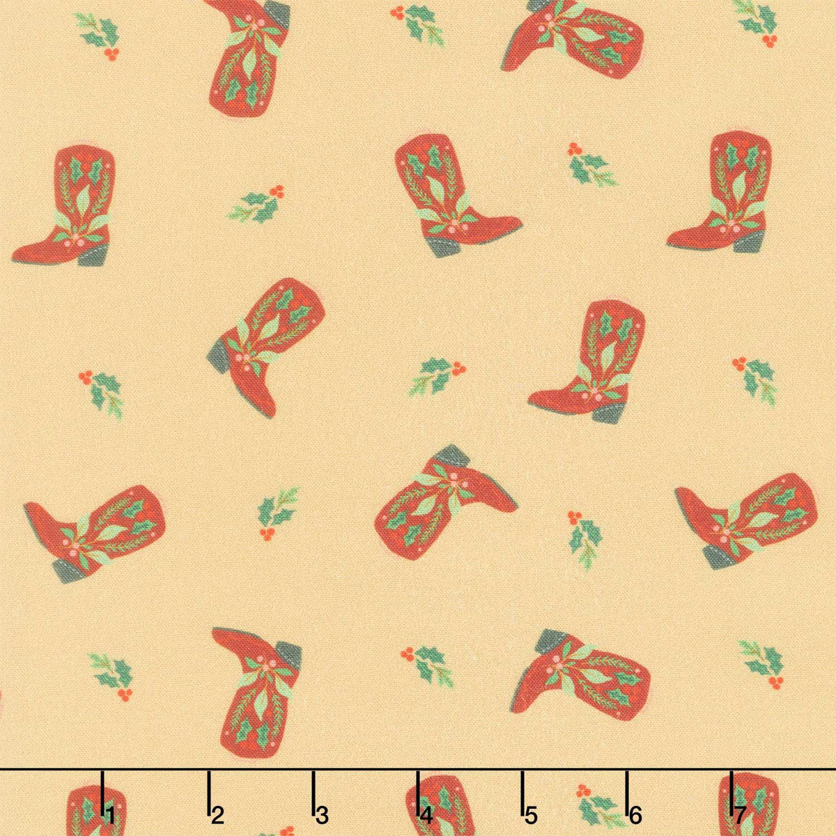 Cowboy Christmas - Tossed Holiday Cowboy Boots Tan Yardage