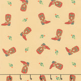 Cowboy Christmas - Tossed Holiday Cowboy Boots Tan Yardage